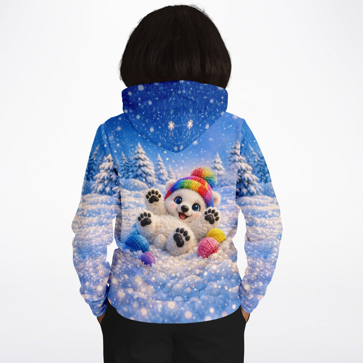 Dreamer Hoodie mit süßem Eisbären Motiv im Schnee, passend zu winterlichen Diamond Painting und Malen nach Zahlen Sets.