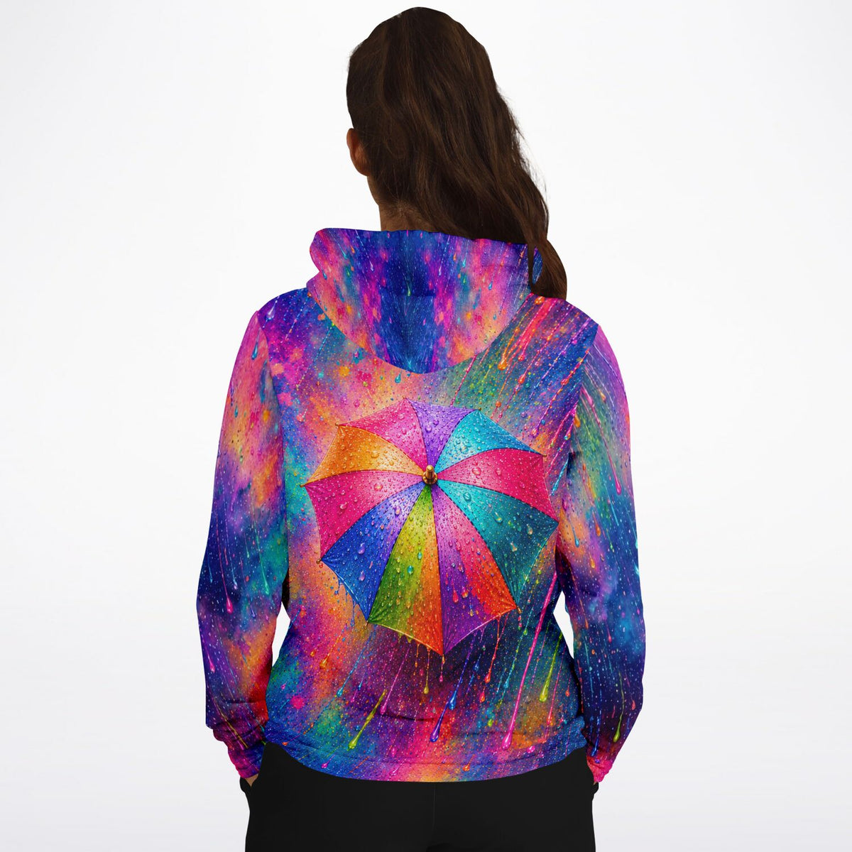 Dreamer Hoodie mit buntem Regenschirm Motiv in leuchtenden Farben, ähnlich den Designs unserer Diamond Painting Sets.