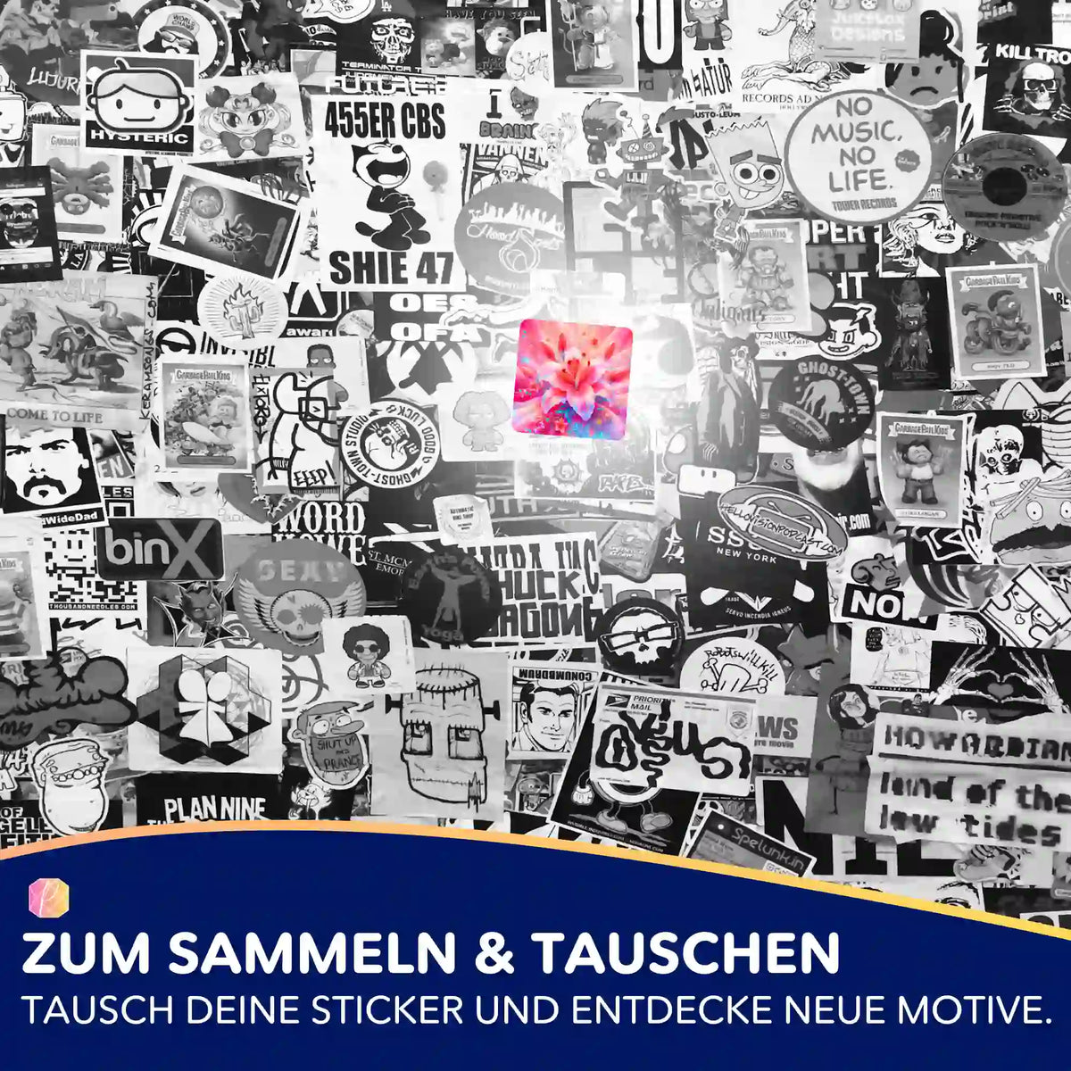 Zarte Lilie Sticker als florales Motiv-Highlight auf einer Collage für Diamond Painting Fans.