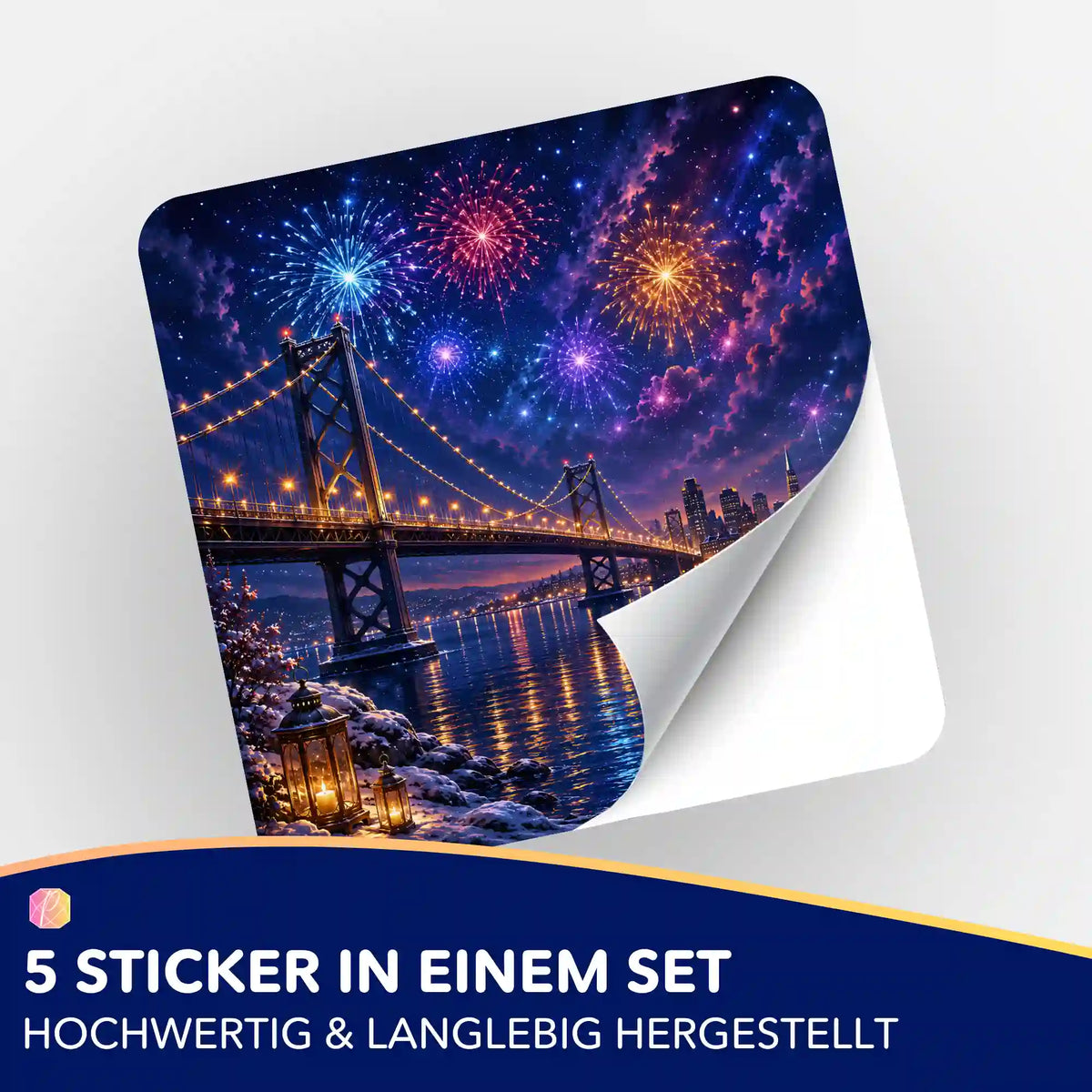 Picmondoo 5er-Set Sticker mit Brückenmotiv und Feuerwerk für Diamond Painting Organisation und Zubehör