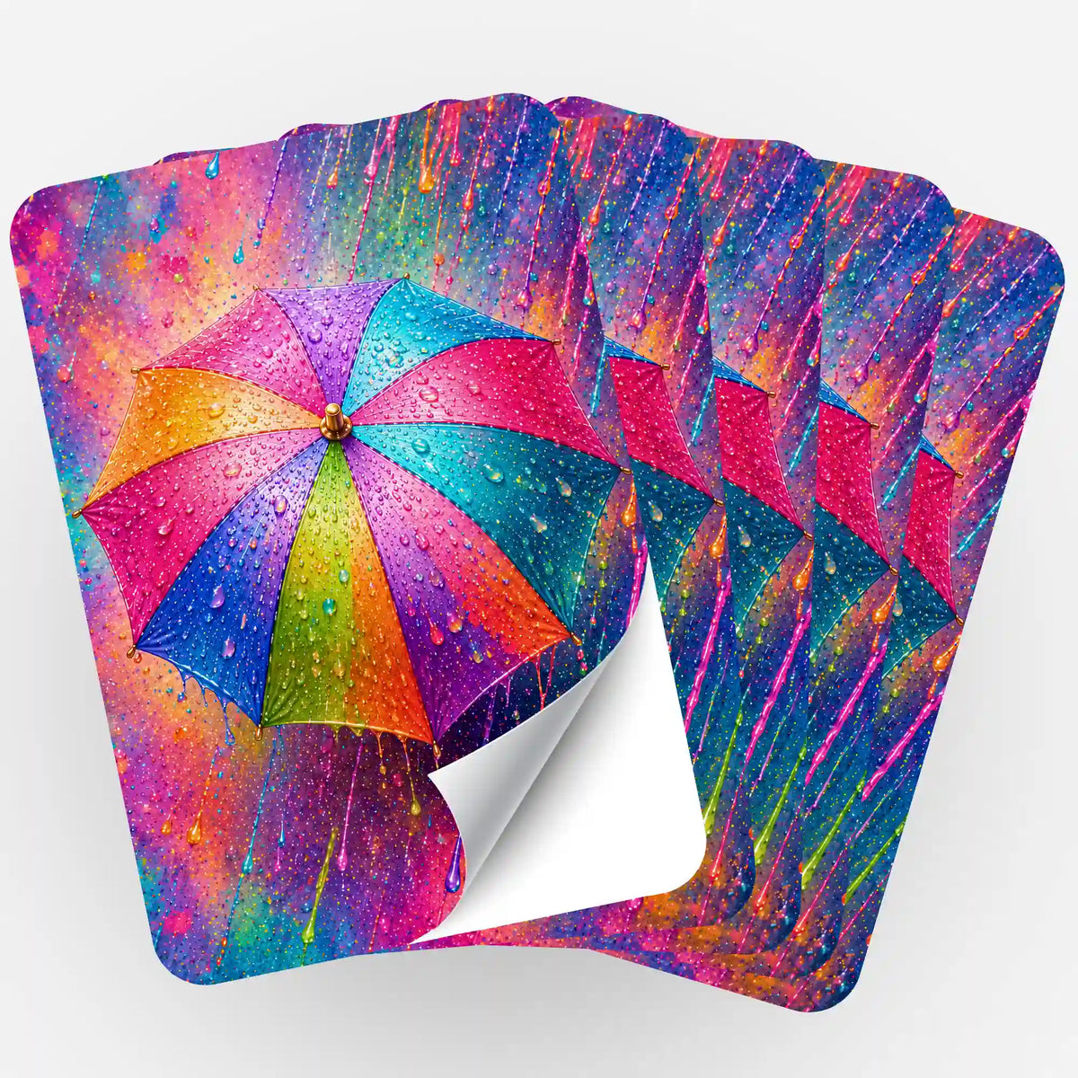 Fünfer-Set bunte Regenschirm-Aufkleber für Diamond Painting Organisation mit leuchtendem Regenbogen-Motiv