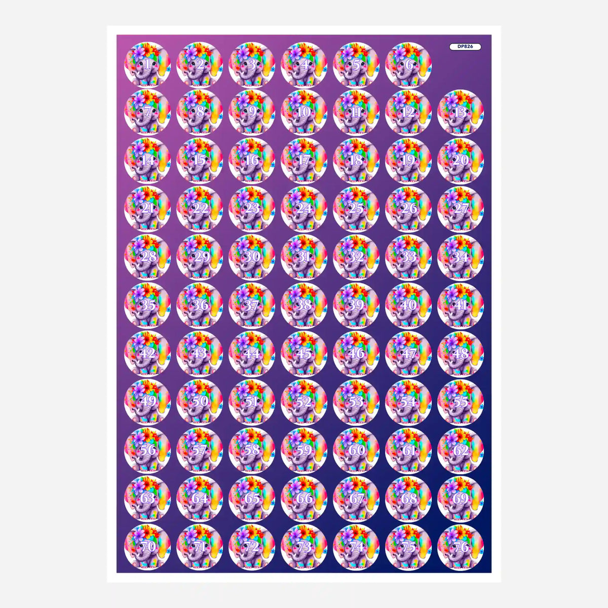 Bunte Diamond Painting Döschenaufkleber mit niedlichem Blumenelefant Motiv zur Organisation deiner Steinchen