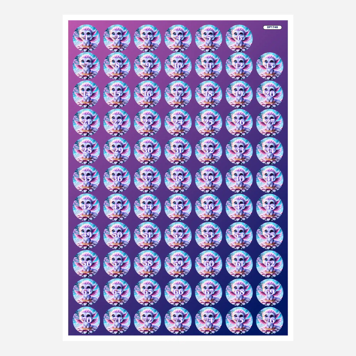 Döschenaufkleber Elun für Diamond Painting zur übersichtlichen Sortierung der Diamanten mit niedlichem Fantasy-Motiv.