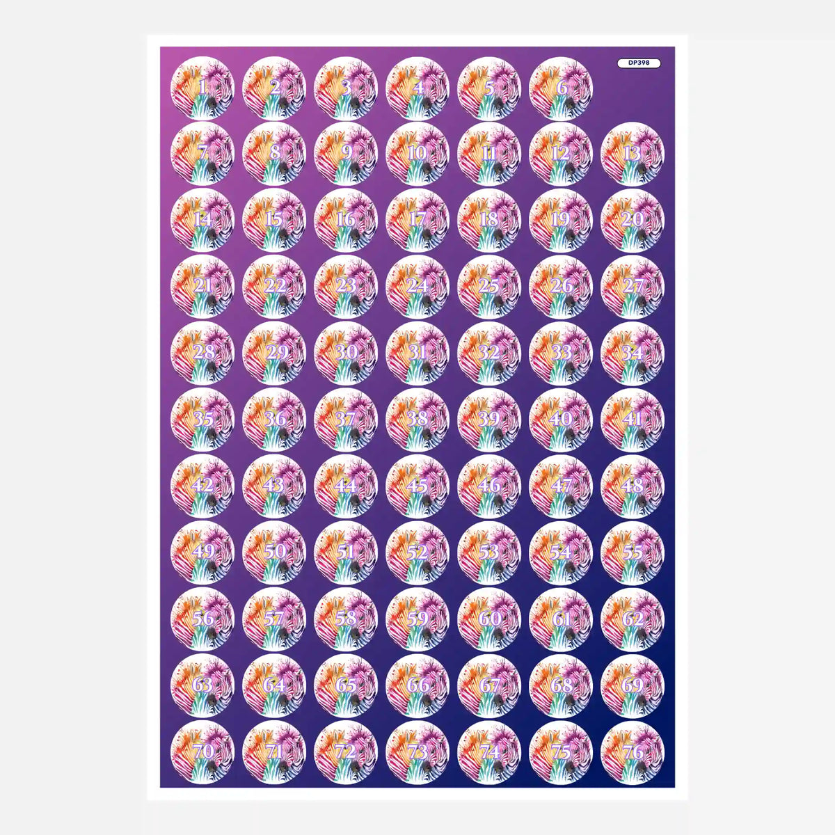 Bunte Zebra-Döschenaufkleber zur Organisation von Diamond Painting Perlen und Zubehör-Sets.