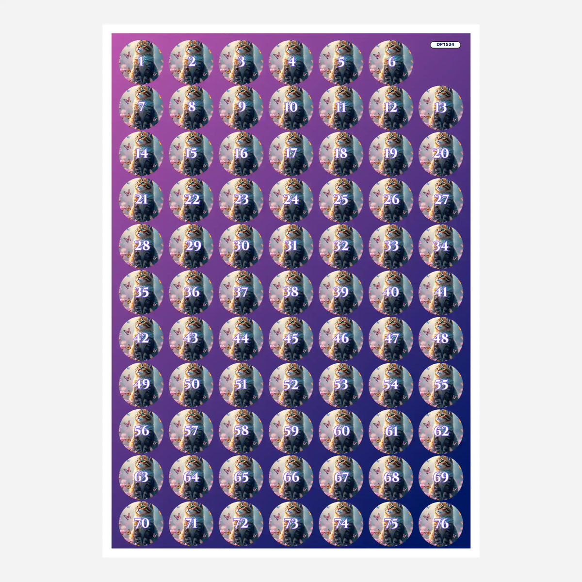 Döschenaufkleber-Set mit süßem Katzen-Motiv zur Sortierung von Diamond Painting Steinen für ein organisiertes Basteln.