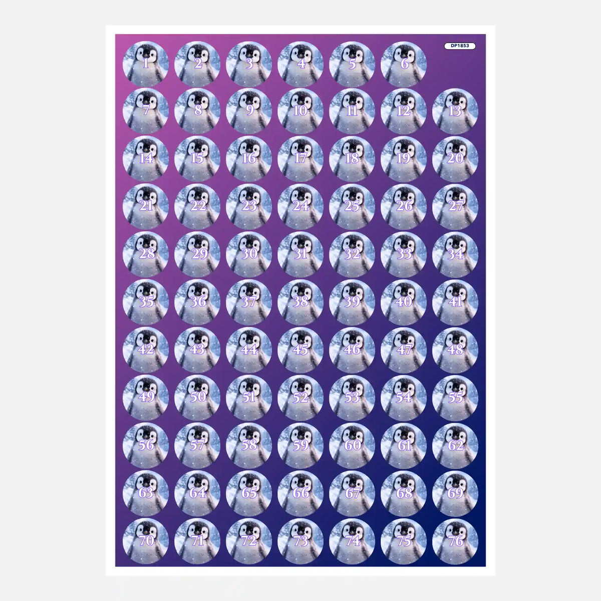 Döschenaufkleber mit Pinguin-Motiv zur Organisation von Diamond Painting Steinen für ein effizientes Set-Sortieren.