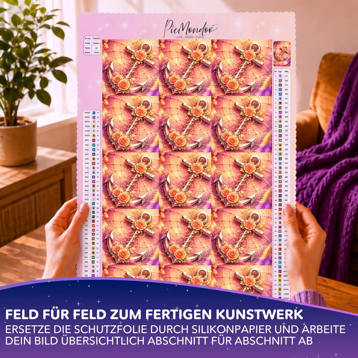 Diamond Painting Leinwand mit Silikonpapier-Set im sommerlichen Anker-Motiv