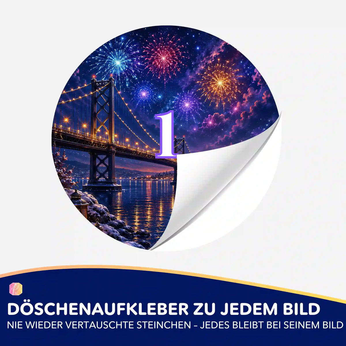 Döschenaufkleber mit Brückenmotiv für Diamond Painting zur einfachen Sortierung der Diamanten Steinchen.