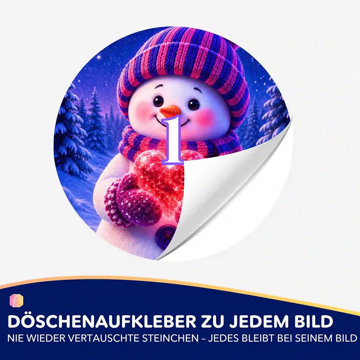 Döschenaufkleber mit Schneemann-Motiv für Diamond Painting Zubehör zur geordneten Aufbewahrung der Diamantsteinchen.
