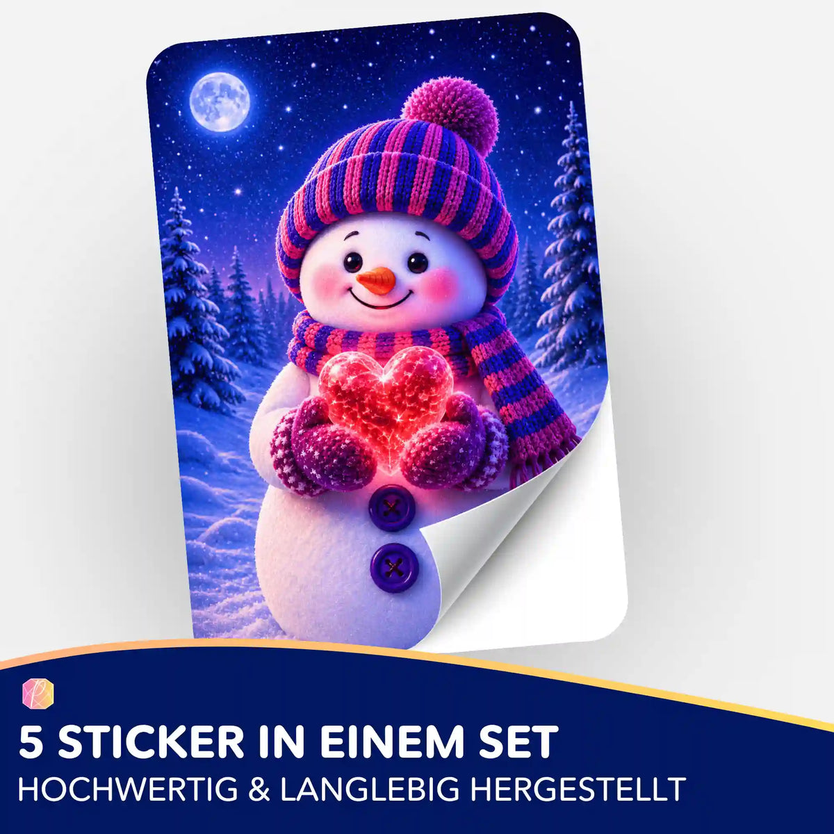 Picmondoo Diamond Painting Aufkleber Winterherz mit Schneemann Motiv für die Organisation deines Bastelzubehörs