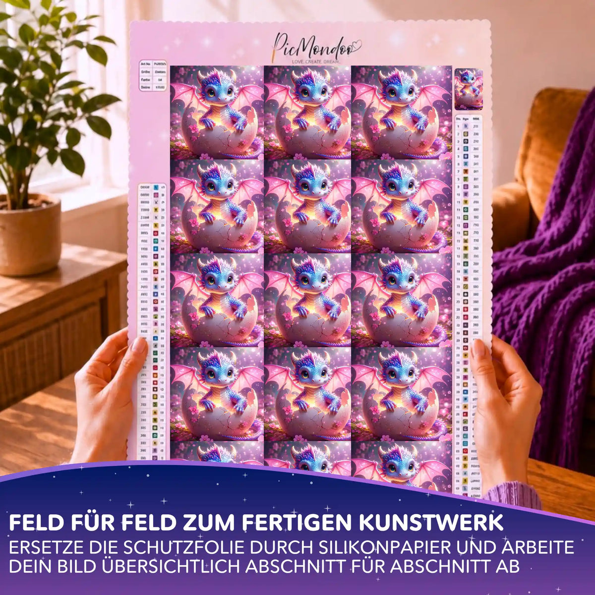 Diamond Painting Silikonpapier-Set mit Drache Sunny Motiv zur Einteilung der Leinwand für leichtes Arbeiten