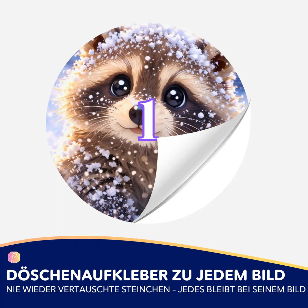 Runder Döschenaufkleber mit Waschbär-Motiv für Diamond Painting Zubehör zur Ordnung der Diamanten
