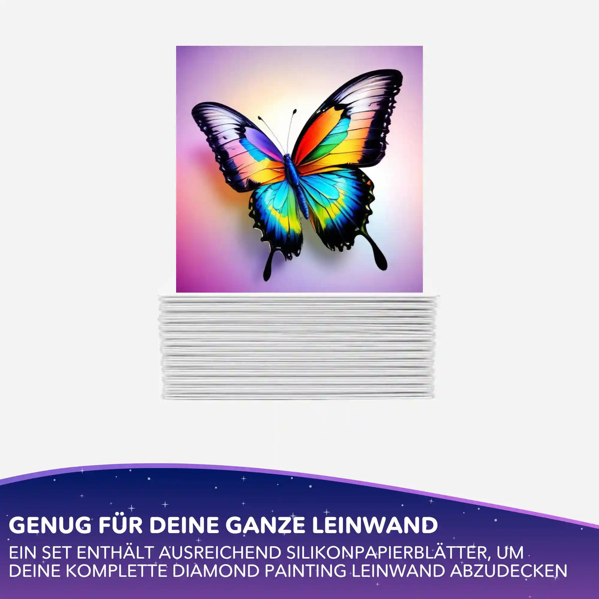 Silikonpapier-Set für Diamond Painting mit buntem Schmetterling Motiv Butterfly Mona von Picmondoo.
