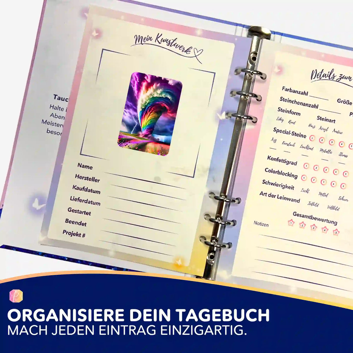 Buntes Wirbelsturm Sticker-Set für Diamond Painting Tagebuch zur Organisation von DIY-Projekten