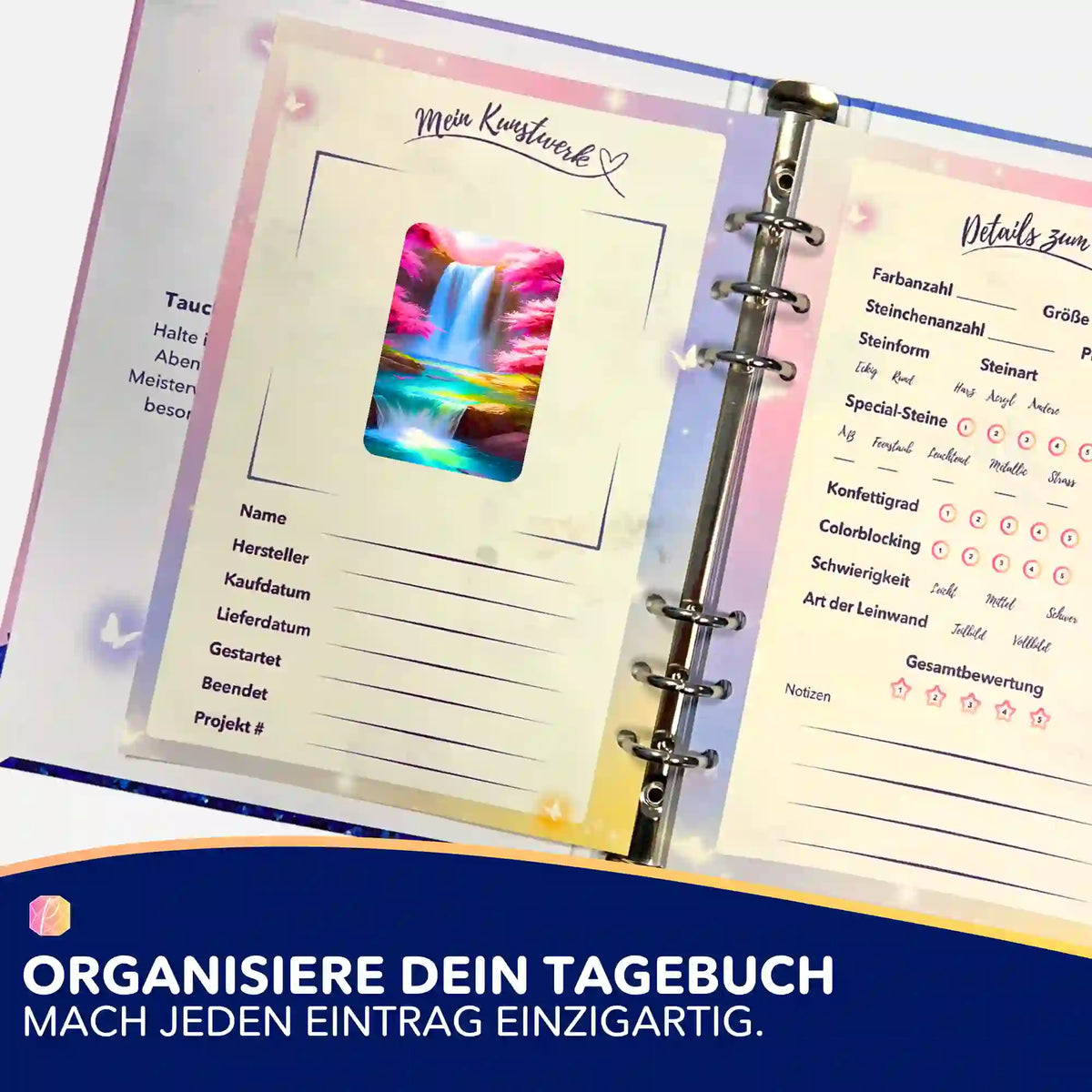 Kirschblüten am Wasserfall Aufkleber für Diamond Painting Tagebuch zur Organisation von DIY-Bastelprojekten