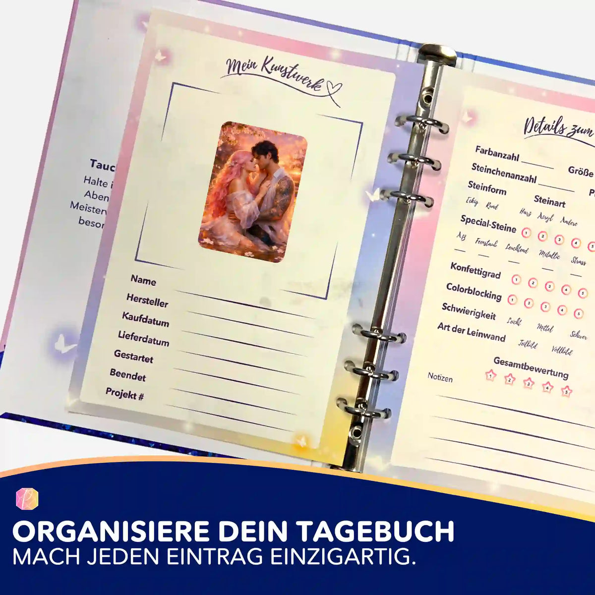Diamond Painting Tagebuch Sticker zur Organisation von Hobby-Projekten und zur Dokumentation deiner Kunstwerke