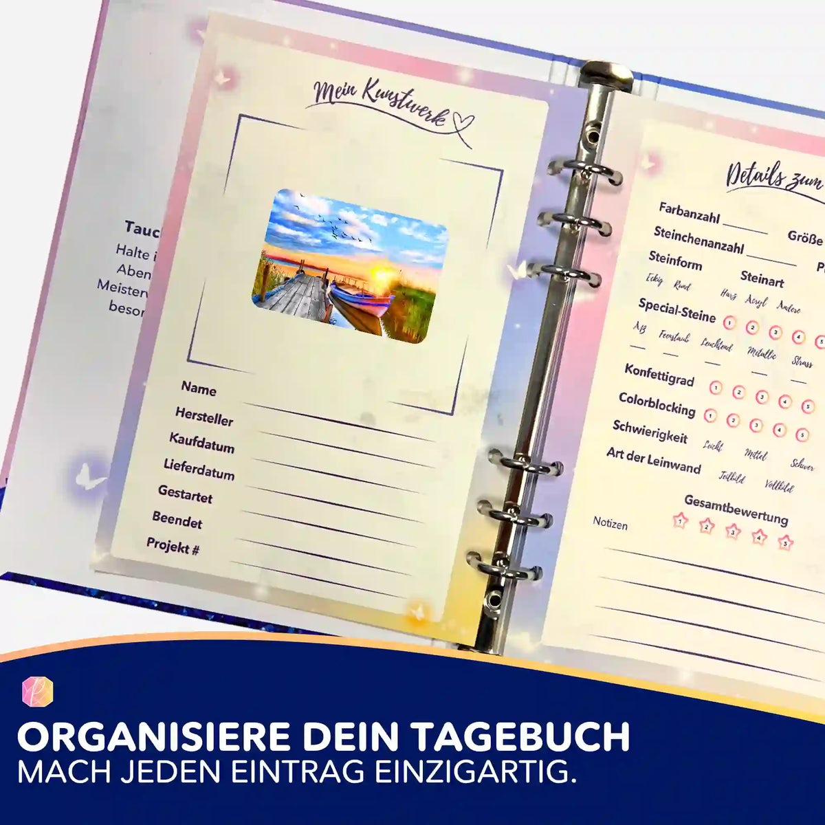 Sonniger Abend am See Aufkleber im Diamond Painting Tagebuch zur Organisation deiner Diamanten Painting Projekte