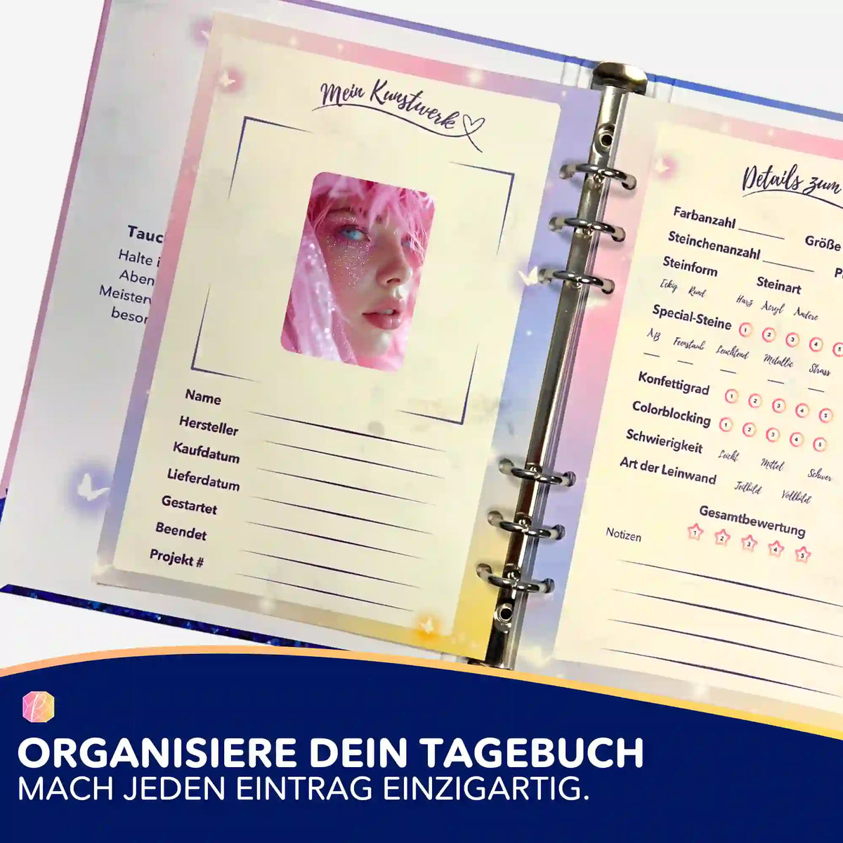 Moni's Special Pink Dream Sticker im Diamond Painting Tagebuch zur Organisation von DIY-Kunstwerken und Motiven.