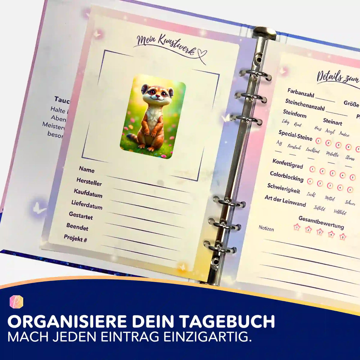 Picmondoo Sticker Eddi für Diamond Painting Tagebuch zur Organisation von DIY-Kunstwerken und Malen nach Zahlen Projekten