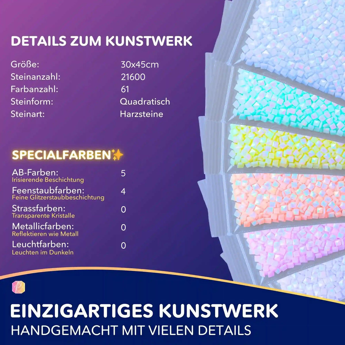 Diamond Painting Set Sternenveilchen mit quadratischen Harzsteinen, AB-Farben und Feenstaubeffekt in 30x45cm