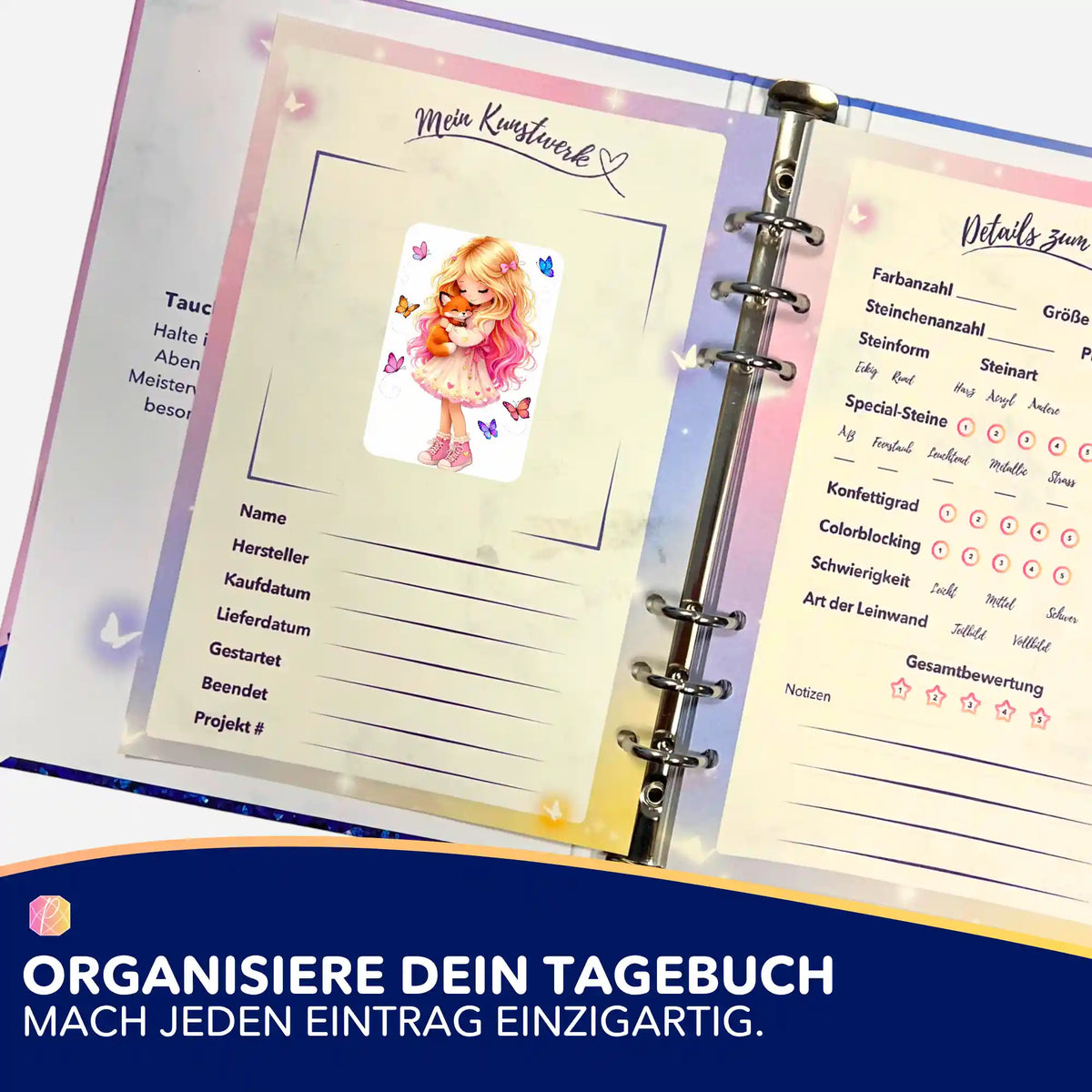 Picmondoo Aufkleber Motiv Geborgenheit für Diamond Painting Tagebuch zur Organisation von DIY-Bastelprojekten