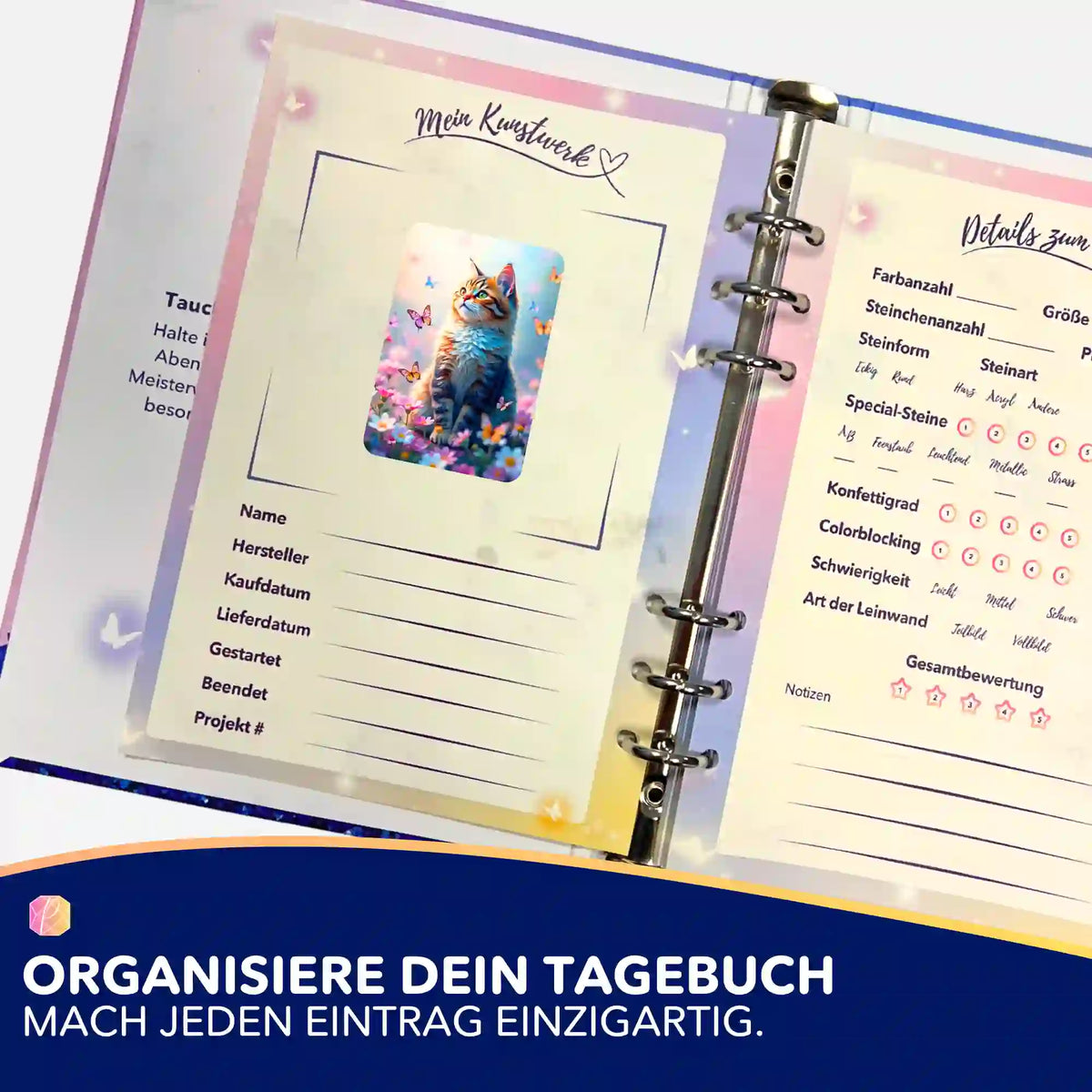 Picmondoo 5er-Set Aufkleber mit Katzen-Motiv zum Organisieren deines Diamond Painting Tagebuchs