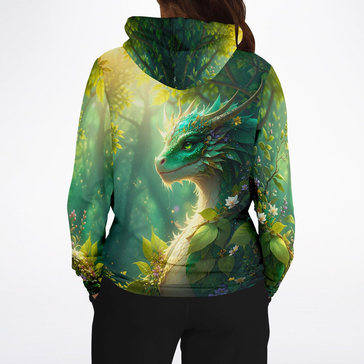 Dreamer Hoodie mit grünem Drachen Motiv im Smaragdwald, perfekt für Fans von Diamond Painting und Malen nach Zahlen