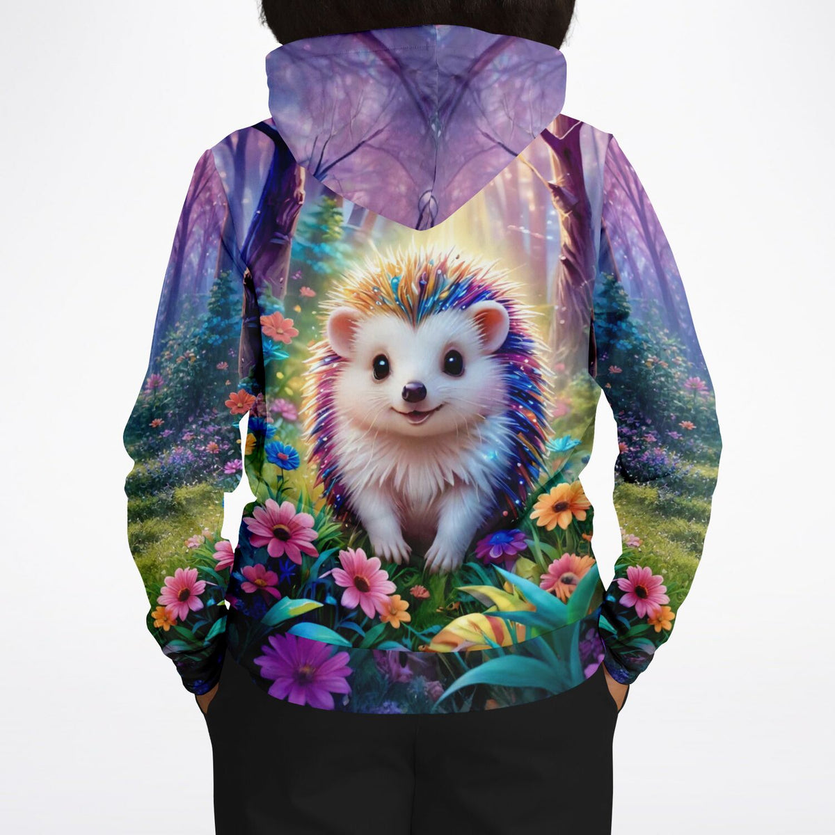 Dreamer Hoodie mit Igel Stups Motiv, buntes Wald-Design im Stil von Diamond Painting und Malen nach Zahlen Kunstwerken.