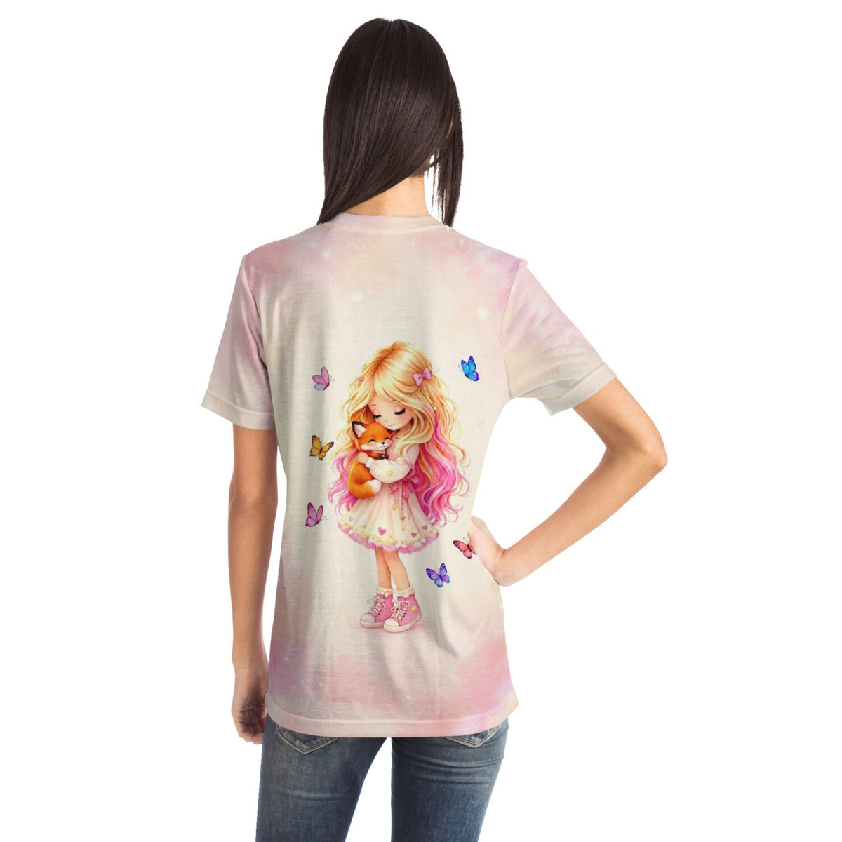 T-Shirt mit Mädchen und Fuchs Motiv, passend für Fans von Diamond Painting und Malen nach Zahlen für Erwachsene
