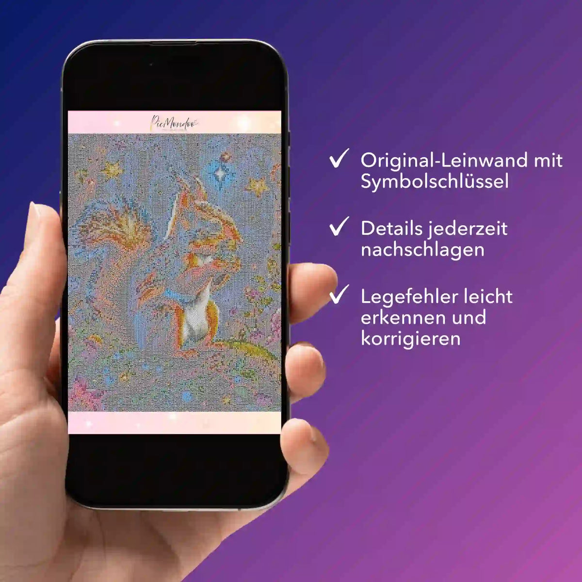 Digitale Diamond Painting Bildmappe als eBook auf Smartphone mit Eichhörnchen Motiv für einfaches Legen