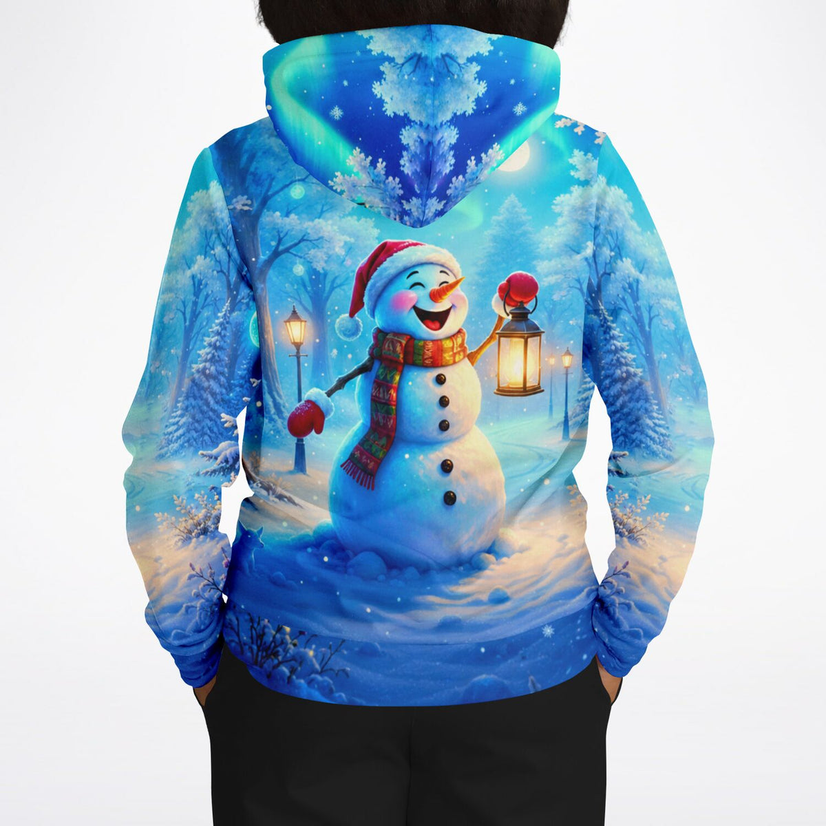 Dreamer Hoodie mit glücklichem Schneemann im Winterwald, ideal für Fans von Diamond Painting und Malen nach Zahlen