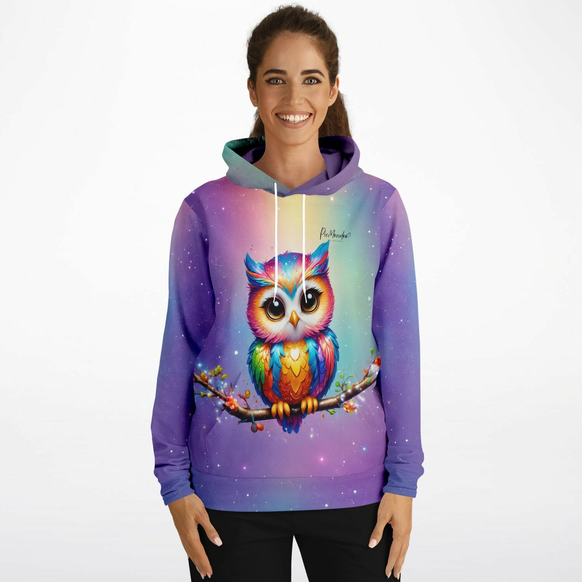 Dreamer Hoodie mit farbenfrohem Eulen-Motiv Fridolin, inspiriert von Diamond Painting Design und Malen nach Zahlen Kunst