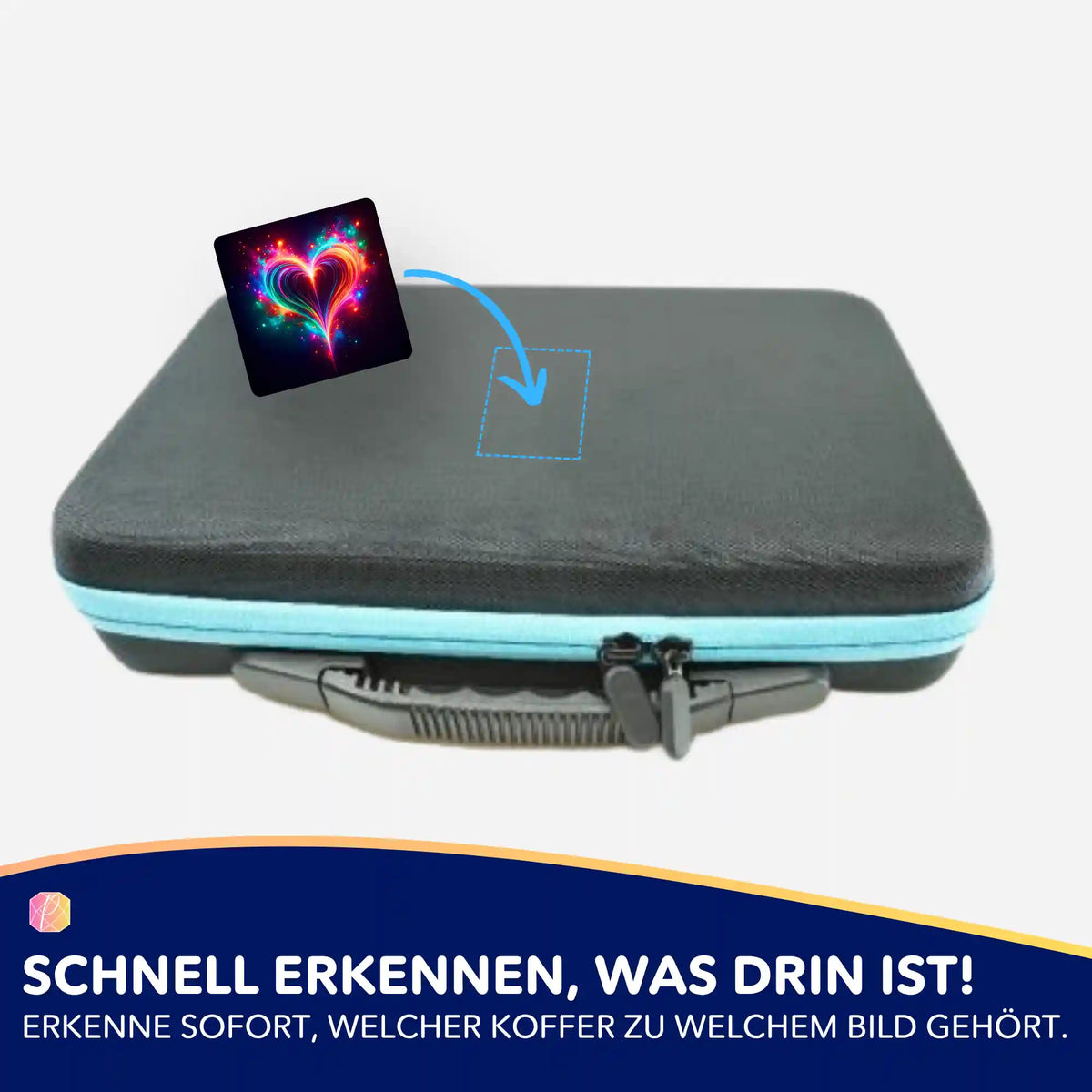 Bunter Herz-Aufkleber für Diamond Painting Koffer zur Organisation des Bastelzubehörs