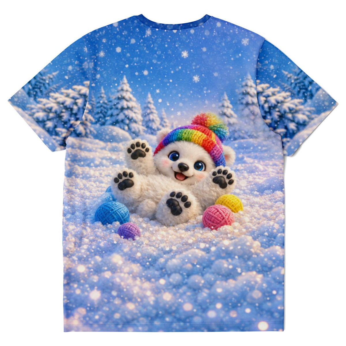 T-Shirt mit süßem Eisbär im Schnee, perfekt als Motiv für Diamond Painting oder Malen nach Zahlen für Erwachsene.