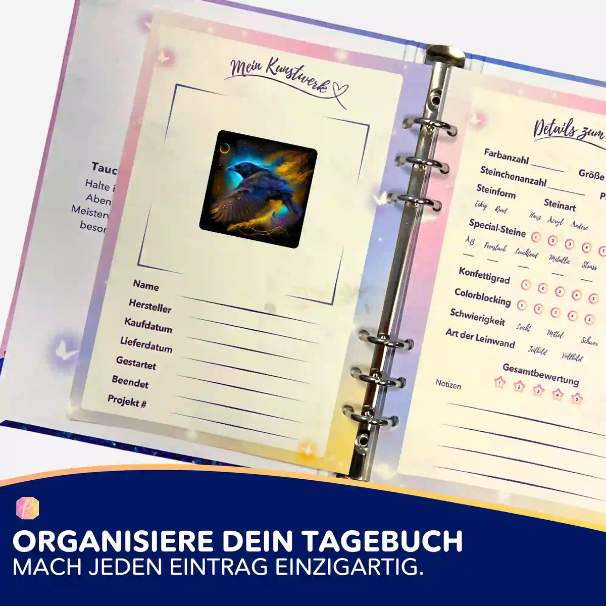 Hexenrabe Aufkleber für Diamond Painting Tagebuch zur Organisation von DIY Bastelprojekten