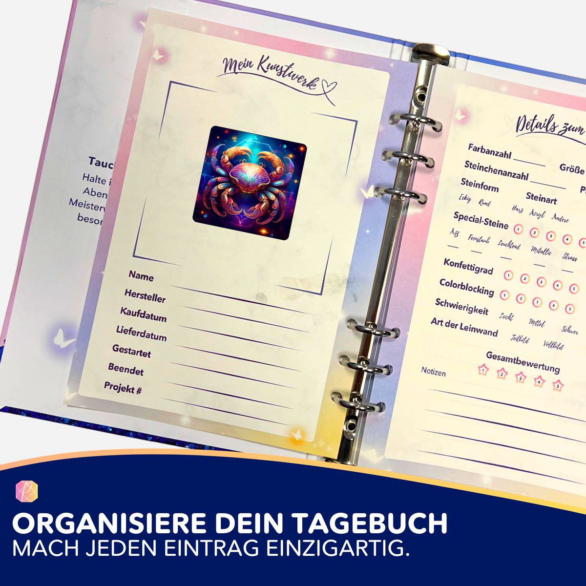 Picmondoo Sticker Krebs Sternzeichen für Diamond Painting Tagebuch zur Organisation von DIY Bastel-Projekten