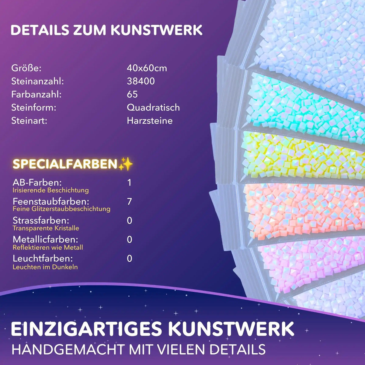 Diamond Painting Set Feuerherz im ersten Frost: Übersicht zu eckigen Harzsteinen, Feenstaubfarben und 40x60 cm Details
