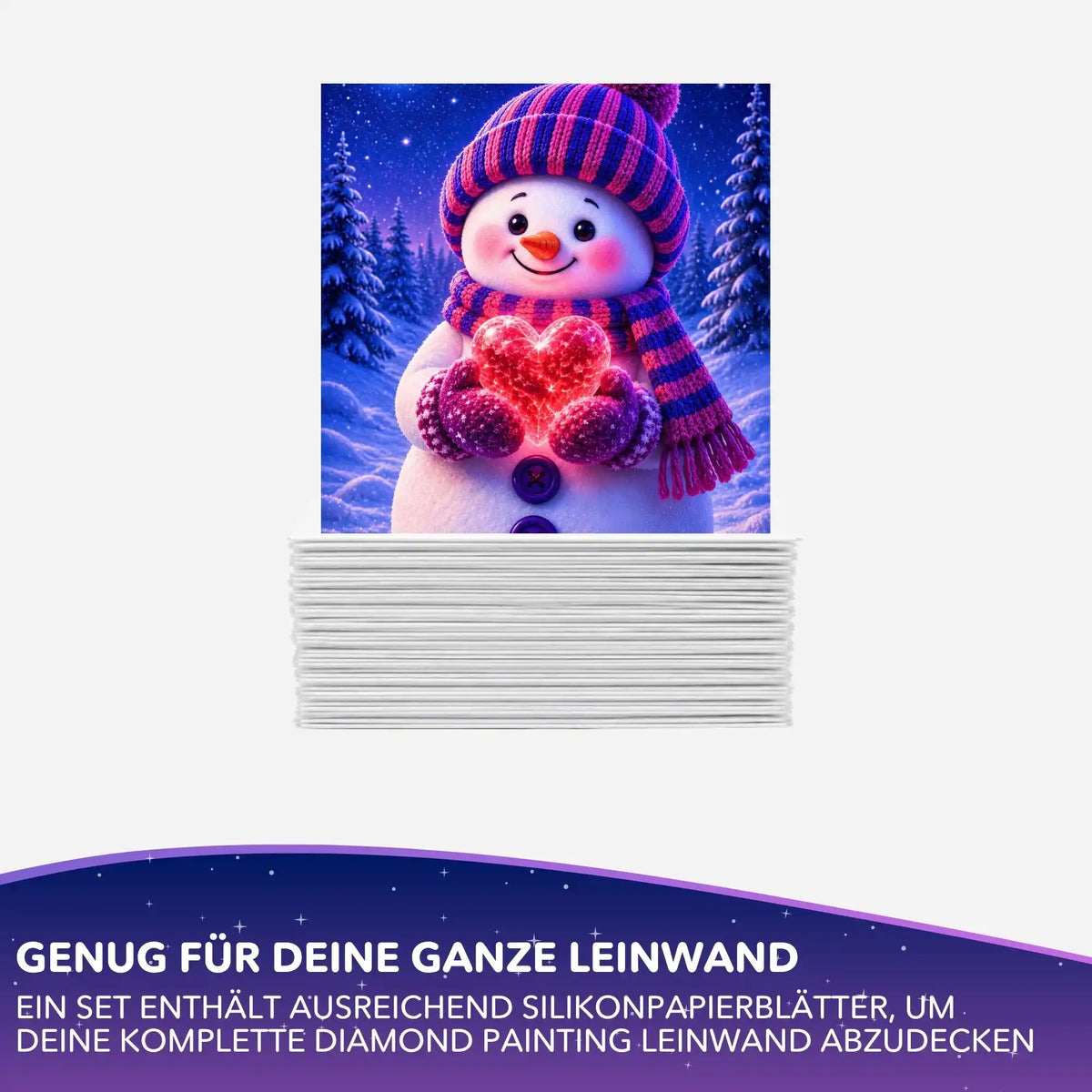 Diamond Painting Silikonpapier-Set Winterherz mit Schneemann-Motiv zum Abdecken der Leinwand