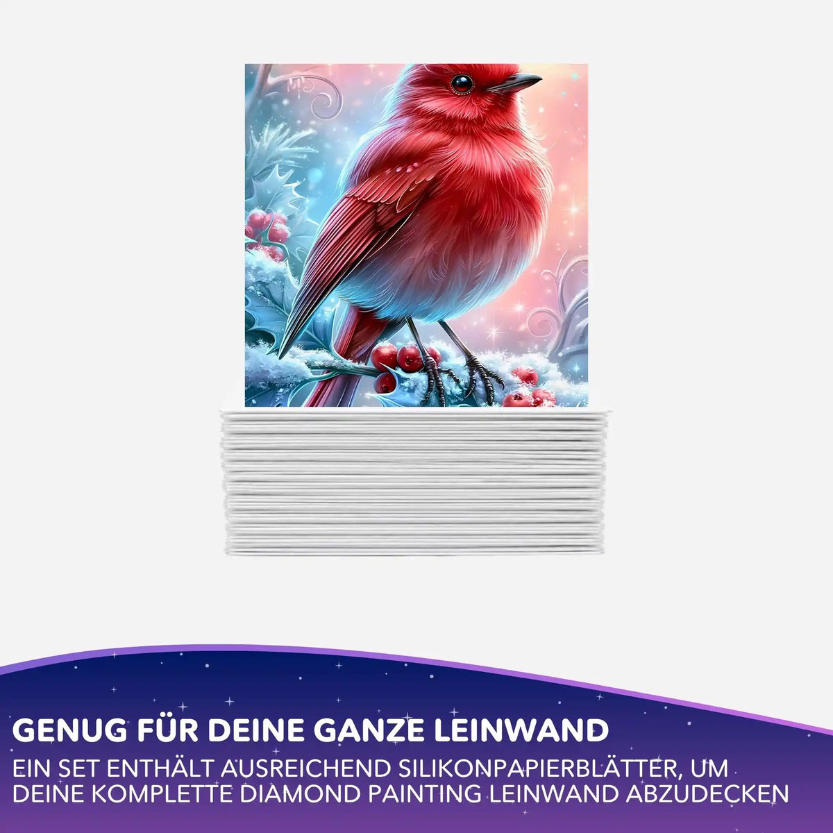Diamond Painting Silikonpapier-Set mit rotem Vogel Motiv Feuerherz im ersten Frost von Picmondoo