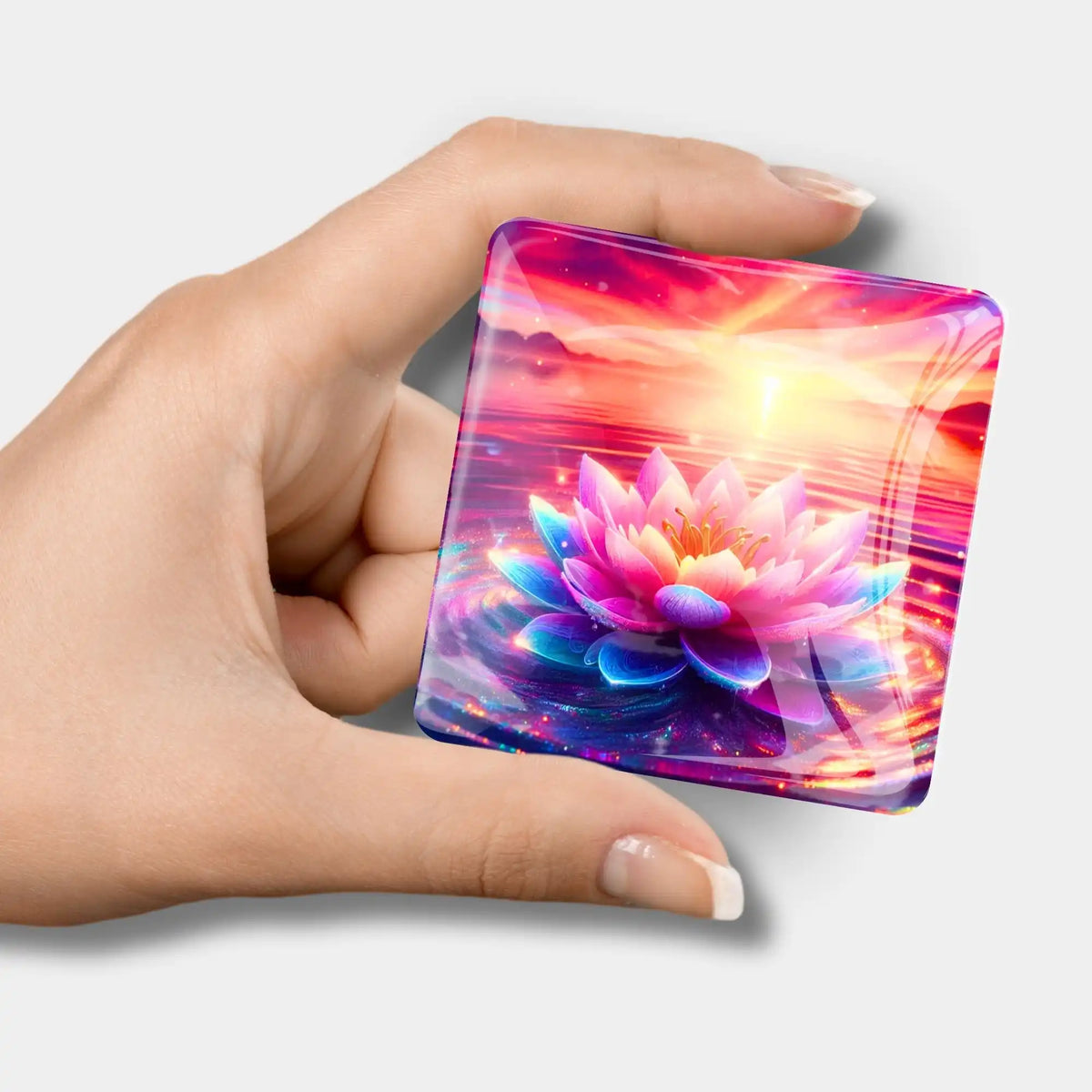 Quadratischer Diamond Painting Cover Minder mit Lotusblüten-Motiv als praktisches Zubehör für DIY-Bastelsets