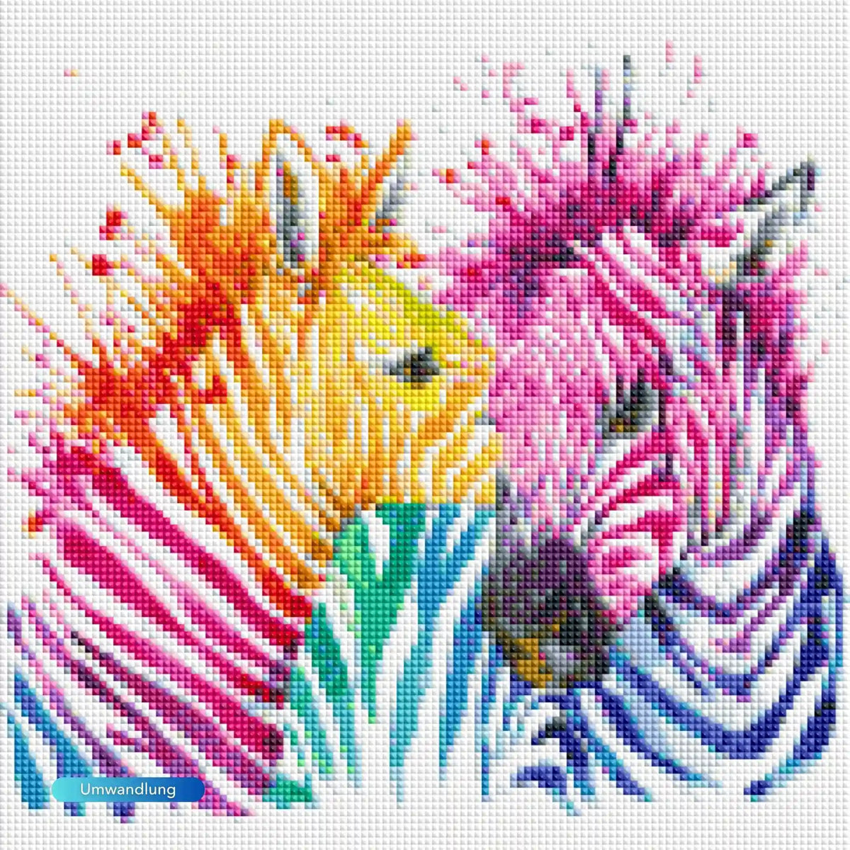 Diamond Painting Set mit abstrakten bunten Zebras in leuchtenden Farben als quadratisches Motiv