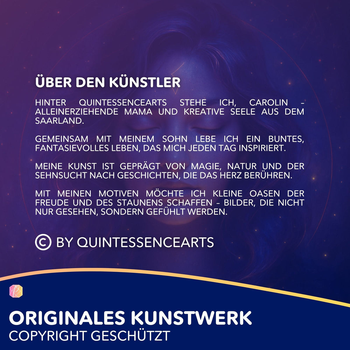 Künstlerportrait von QuintessenceArts für Diamond Painting Herzflamme mit magischem Rosenmotiv und mystischem Flair.