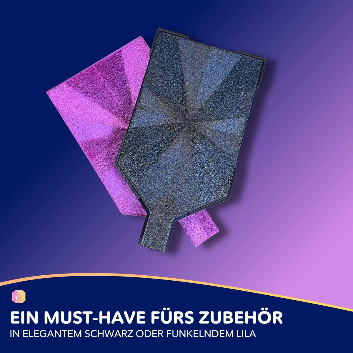 Schwarzes und lila Diamond Painting Schiffchen als praktisches Zubehör zum Sortieren von Glitzersteinen.