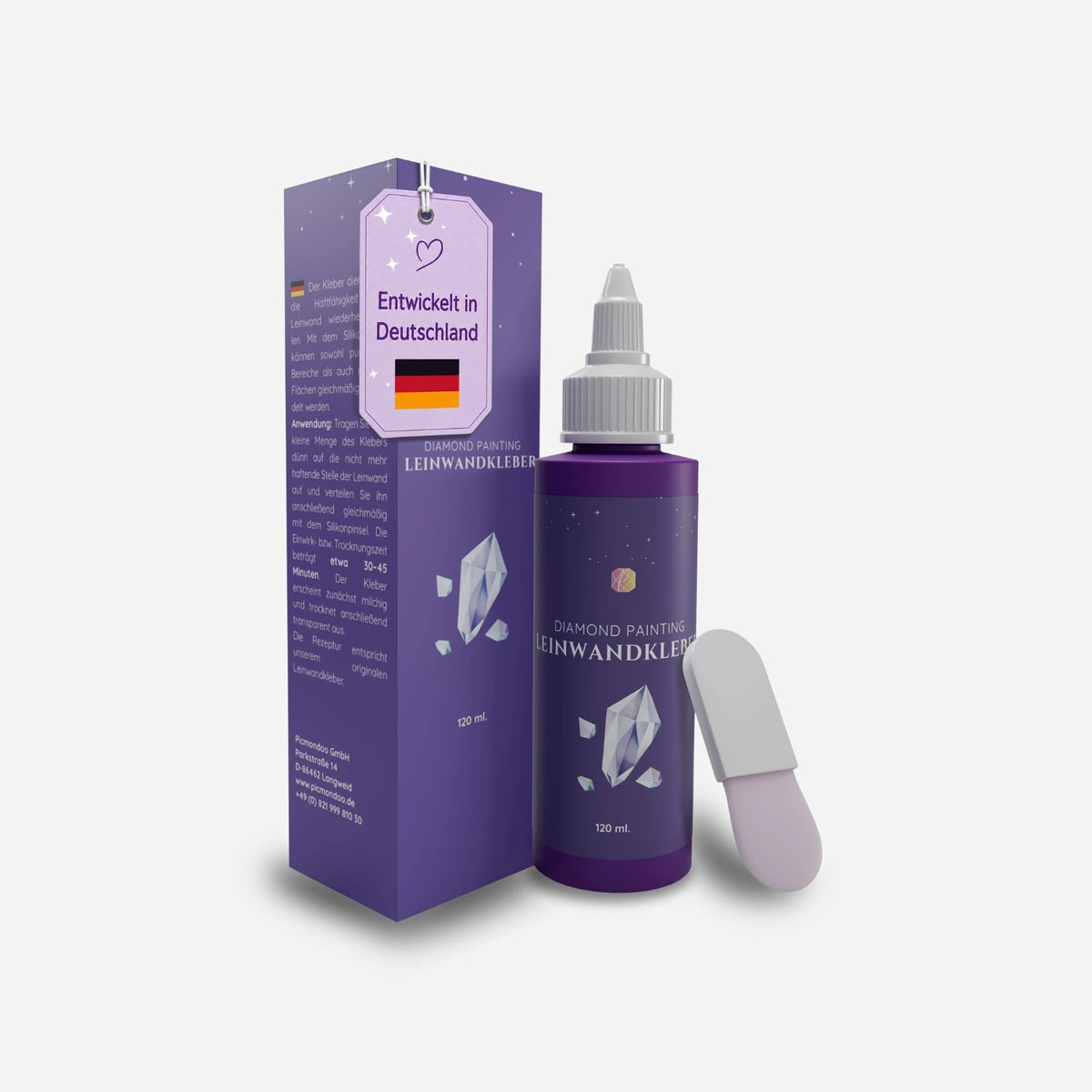 Diamond Painting Leinwand Kleber: 120ml Flasche mit Auftragespachtel und Verpackung für DIY Leinwände