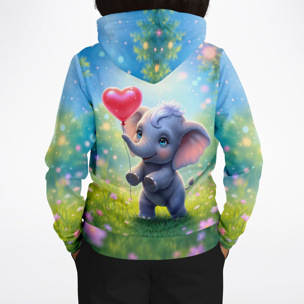 Dreamer Hoodie mit niedlichem Elefanten-Motiv, das an Diamond Painting oder Malen nach Zahlen Designs erinnert.