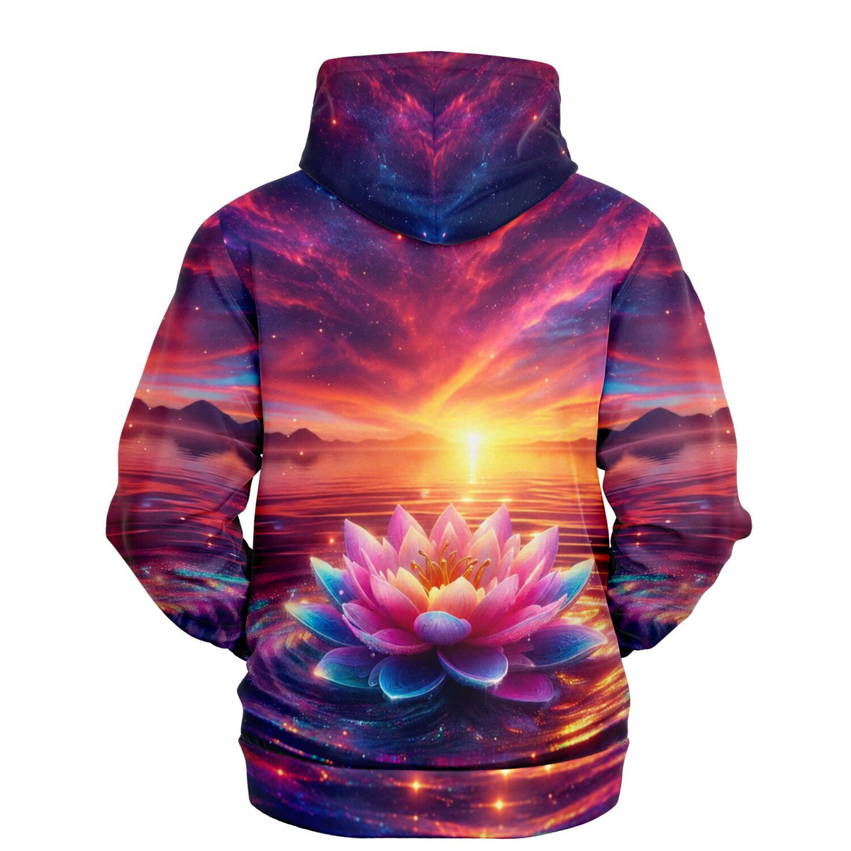 Dreamer Hoodie mit Lotusblüte-Motiv, in leuchtenden Farben wie bei einem Diamond Painting oder Malen nach Zahlen Design.