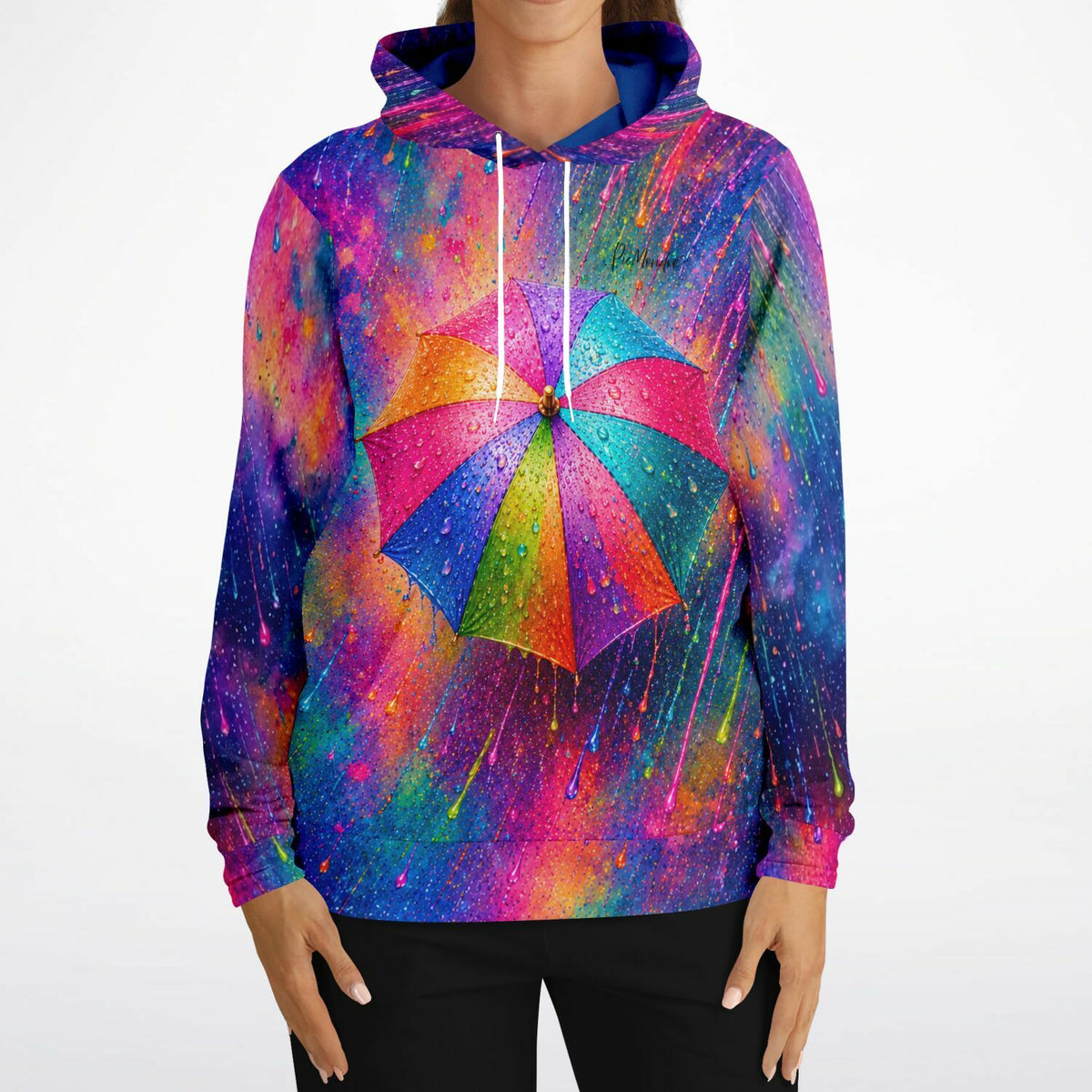 Dreamer Hoodie mit farbenfrohem Regenschirm-Motiv, inspiriert von Diamond Painting und Malen nach Zahlen Kunst.