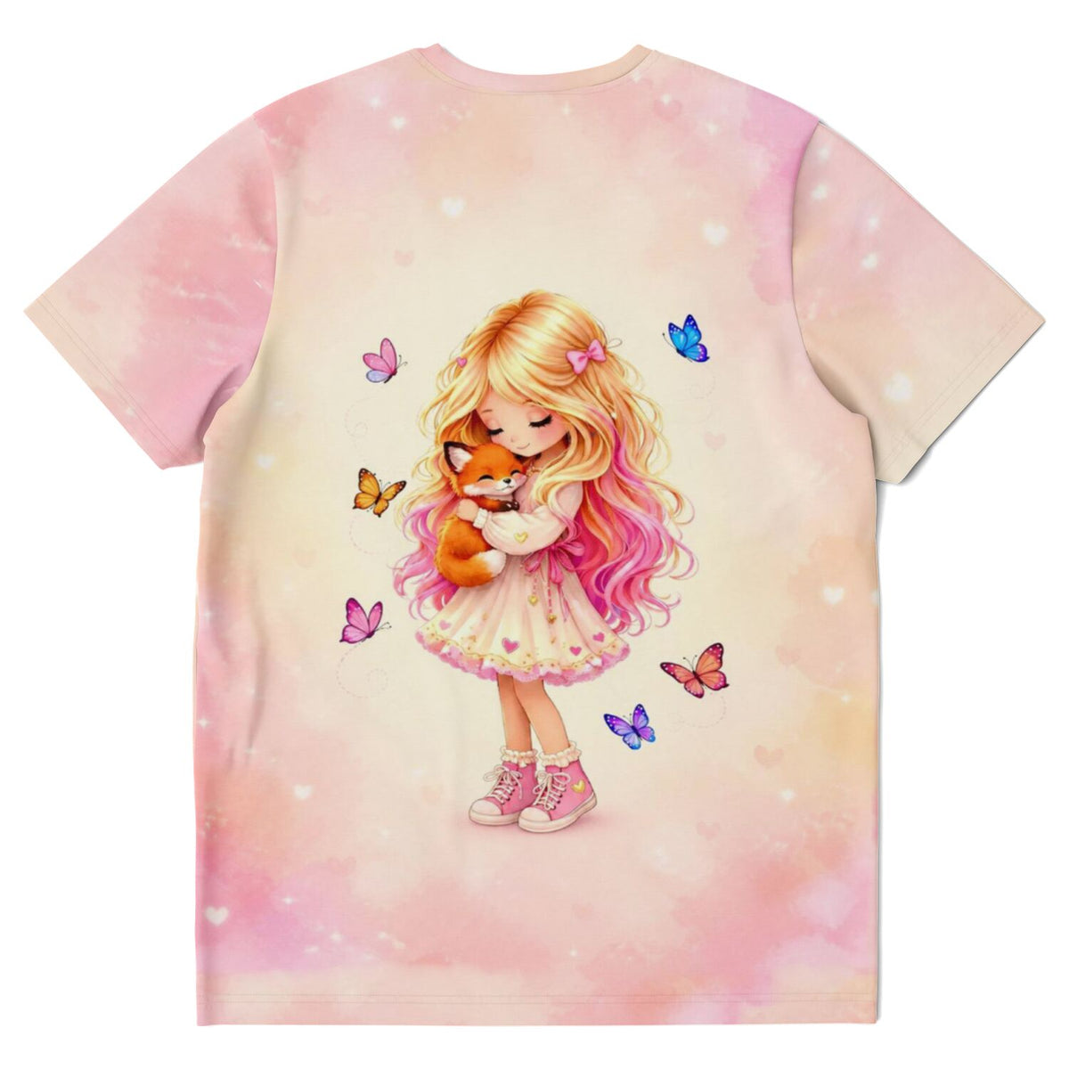 Dreamer T-Shirt Geborgenheit für Fans von Diamond Painting und Malen nach Zahlen mit Mädchen, Fuchs und Schmetterlingen.
