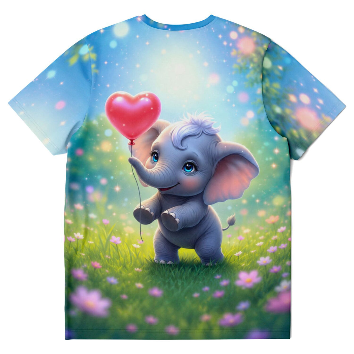 Dreamer T-Shirt mit süßem Elefanten-Motiv, Herz-Luftballon im Blumenfeld, farbenfrohes Design für Kunst-Begeisterte