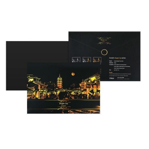 Scratch Painting Set Venedig bei Nacht mit goldener Skyline-Grafik, ideal als DIY-Alternative zu Malen nach Zahlen